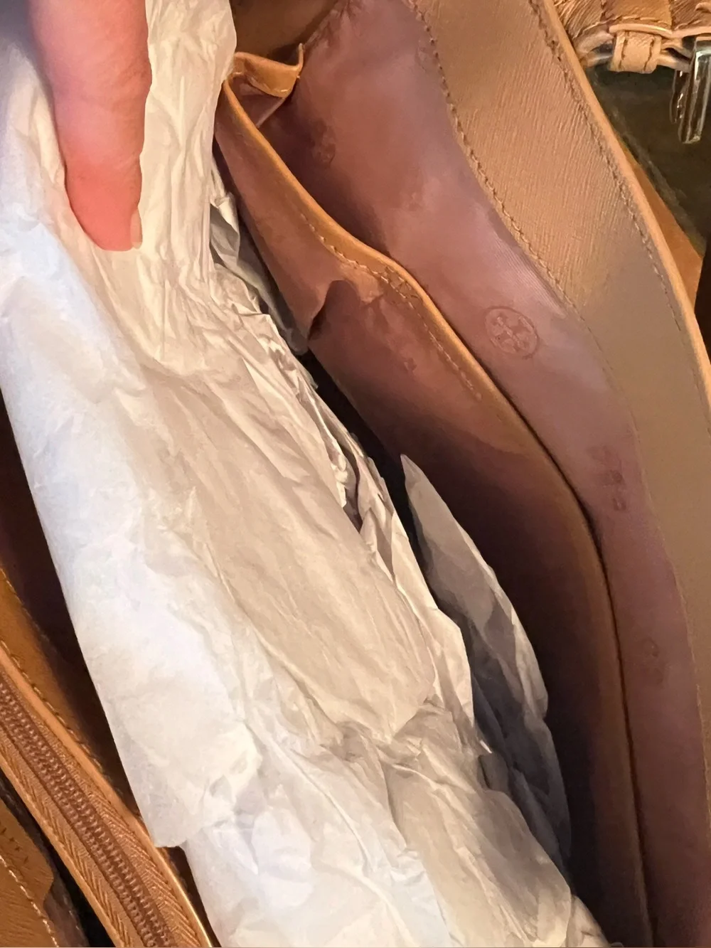 Tory Burch Caramel Leather Tote with Gold Logo
